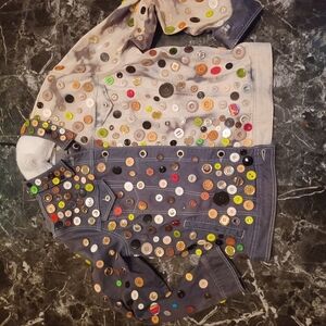 Handcrafted Denim Jacket with different buttons all over, NEW